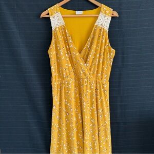 Siren Lily Womens Yellow Gold Cross Over V Neck Fit and Flare Sleeveless Dress L